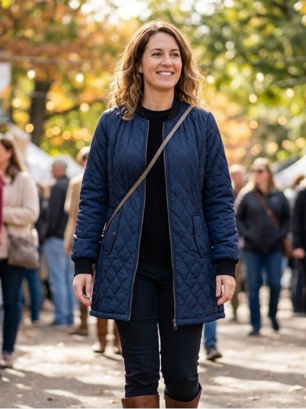 Sebby Collection Navy Quilted Bomber Coat Jacket